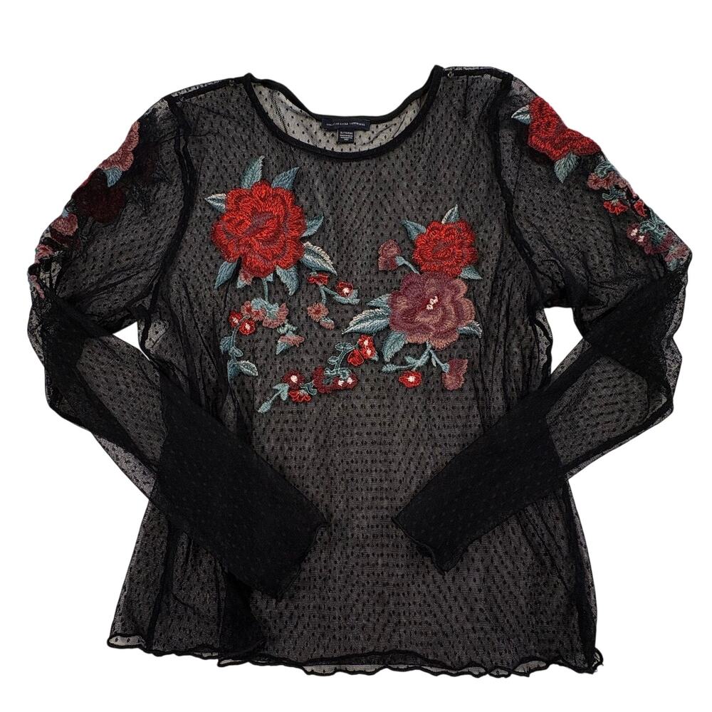 Whimsigoth Fairy Sheer Mesh Top XL Black Floral Embroidered American Eagle